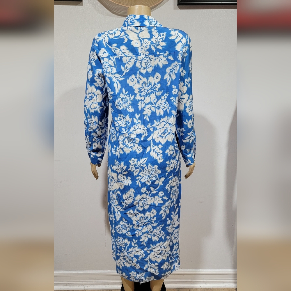 Zara floral Blue print shirt dress Size M NEW - Picture 10 of 11
